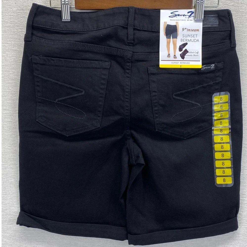 Seven 7 Jeans Sunset Bermuda Black Rolled Cuff Shorts Size 8 Stretch NWT